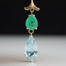 HUGE 13.21 CT PEAR SHAPED AQUAMARINE & EMERALD 14K GOLD ESTATE PENDANT ~$8450!