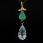 HUGE 13.21 CT PEAR SHAPED AQUAMARINE & EMERALD 14K GOLD ESTATE PENDANT ~$8450!