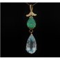 HUGE 13.21 CT PEAR SHAPED AQUAMARINE & EMERALD 14K GOLD ESTATE PENDANT ~$8450!