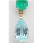 HUGE 13.21 CT PEAR SHAPED AQUAMARINE & EMERALD 14K GOLD ESTATE PENDANT ~$8450!