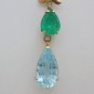 HUGE 13.21 CT PEAR SHAPED AQUAMARINE & EMERALD 14K GOLD ESTATE PENDANT ~$8450!