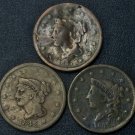 LOT 3 ~ 1838 184? 1842 SMALL & LARGE DATE YOUNG HEAD & BRAIDED HAIR LARGE CENTS