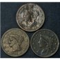 LOT 3 ~ 1838 184? 1842 SMALL & LARGE DATE YOUNG HEAD & BRAIDED HAIR LARGE CENTS