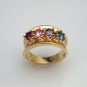 UNIQUE 14K YELLOW GOLD RUBY TOURMALINE ALEXANDRITE TOPAZ STONES WIDE BAND RING