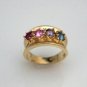 UNIQUE 14K YELLOW GOLD RUBY TOURMALINE ALEXANDRITE TOPAZ STONES WIDE BAND RING