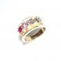 UNIQUE 14K YELLOW GOLD RUBY TOURMALINE ALEXANDRITE TOPAZ STONES WIDE BAND RING