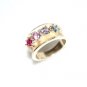 UNIQUE 14K YELLOW GOLD RUBY TOURMALINE ALEXANDRITE TOPAZ STONES WIDE BAND RING
