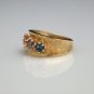 UNIQUE 14K YELLOW GOLD RUBY TOURMALINE ALEXANDRITE TOPAZ STONES WIDE BAND RING