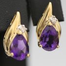 CLASSY 14K YELLOW GOLD 3.44 CTW PEAR SHAPED AMETHYST & DIAMOND ESTATE EARRINGS