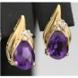 CLASSY 14K YELLOW GOLD 3.44 CTW PEAR SHAPED AMETHYST & DIAMOND ESTATE EARRINGS
