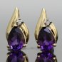 CLASSY 14K YELLOW GOLD 3.44 CTW PEAR SHAPED AMETHYST & DIAMOND ESTATE EARRINGS