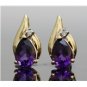 CLASSY 14K YELLOW GOLD 3.44 CTW PEAR SHAPED AMETHYST & DIAMOND ESTATE EARRINGS