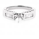 MODERN PLATINUM BAGUETTE CUT DIAMOND SEMI MOUNT ENGAGEMENT RING SETTING .60 E/VS