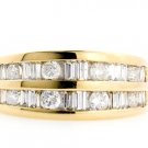 14K YELLOW GOLD ROUND & BAGUETTE DIAMOND WEDDING ANNIVERSARY RING 1.13 CT