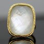 STUNNING HONORA 14K YELLOW GOLD LRG FACETED CUSHION MOTHER OF PEARL DOUBLET RING