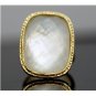 STUNNING HONORA 14K YELLOW GOLD LRG FACETED CUSHION MOTHER OF PEARL DOUBLET RING