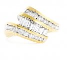 14K YELLOW GOLD MULTI LEVEL ROUND & BAGUETTE CUT DIAMOND RING ~ 1.25 TCW