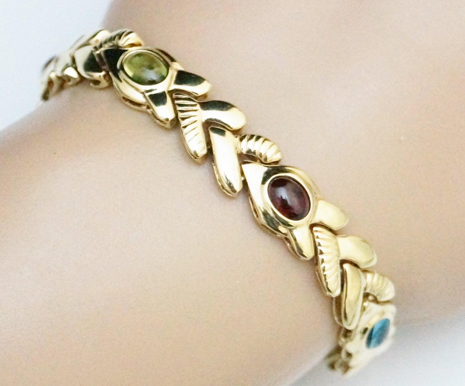 HEAVY 14K GOLD TOPAZ RUBY CITRINE AMETHYST GEMSTONE BRACELET 26.7GR ~ GORGEOUS!