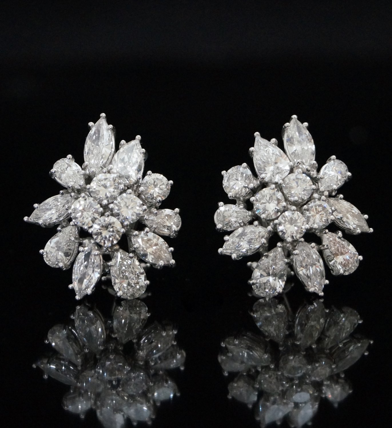 MAGNIFICENT HUGE 15 CARAT ROUND PEAR MARQUISE DIAMOND CLUSTER EARRINGS ...