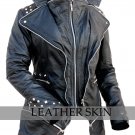 Women Black Punk Spike Studded Genuine Leather Jacket