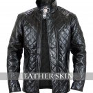 Quilted Men Women Unisex Black Genuine Leather Jacket