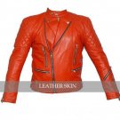Red Hot Brando Shoulder Quilted Biker Leather Jacket