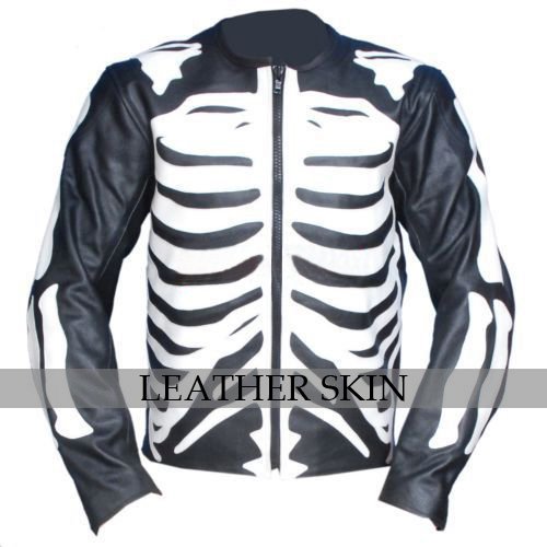Black Skeleton Motorcycle Biker Racing Leather Jacket