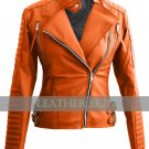 Orange Brando Women Ladies Faux Leather Jacket