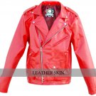 Men Punk Red Brando Belted Leather Jacket