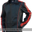 Men Black with Red Stripes Genuine Leather Jacket