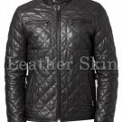 Men Black Diamond Quilted Leather Biker Jacket