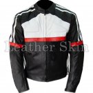 Black White Red Biker Motorcycle Leather Jacket