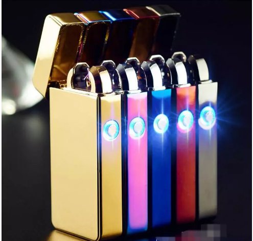 Arc Lighters metal USB Rechargeable Flameless Electric Arc Windproof Cigar Cigarette COLOR BLUE