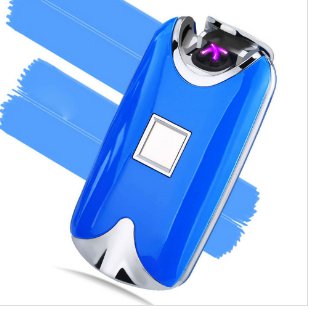 USB Electric Dual Arc Metal Flameless fingerprint Rechargeable Windproof Lighter COLOR BLUE