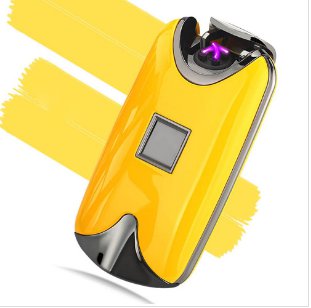 USB Electric Dual Arc Metal Flameless fingerprint Rechargeable Windproof Lighter COLOR YELLOW