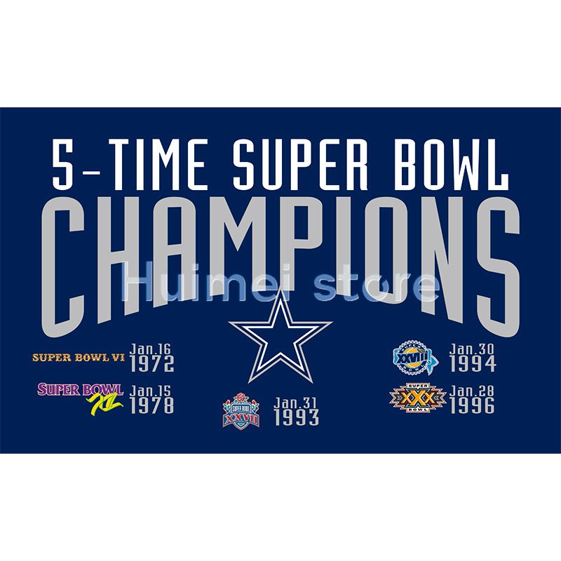 Dallas Cowboys 5-Time Super Bowl Champions Logos Banner