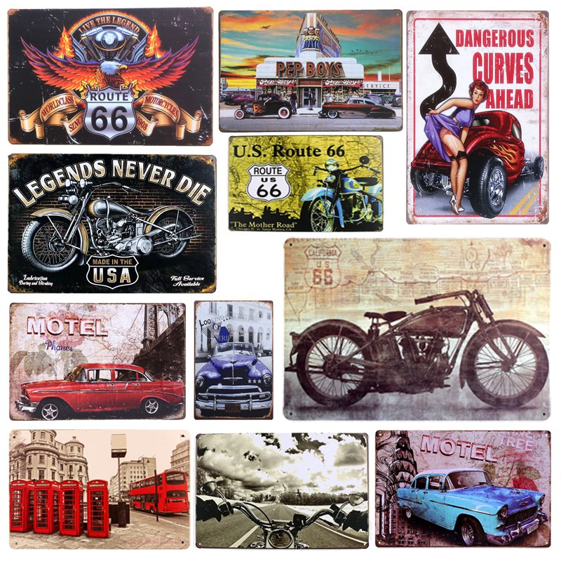 Plaque Car Theme Vintage Metal Tin Signs Motorcycle Wall Poster Decals Plate Pai