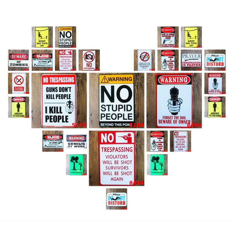 18 Styles WARNING LOGO Vintage Metal Tin Signs Retro Plaque ART Poster Painting
