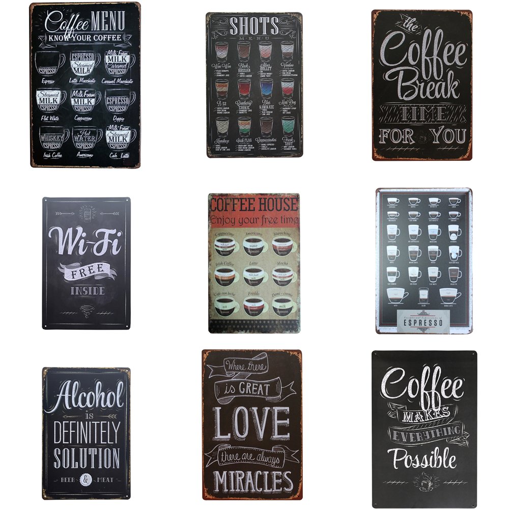 Coffee Menu For Cafe Bar Pub Wall Decor Metal Sign Vintage Home Decor Tin Signs