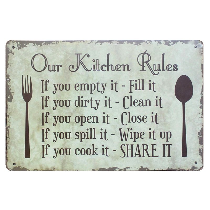 OUR KITCHEN RULES Shabby Chic Metal Signs Bar Pub Restaurant Home Decor ART Wall