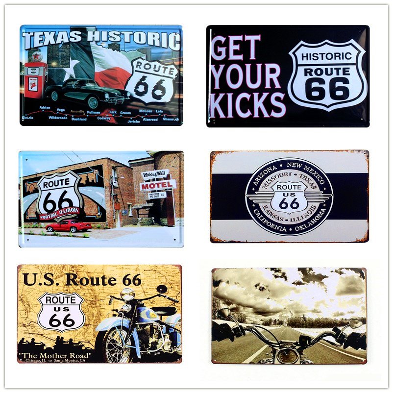 20*30cm Retro Plaque US Route 66 Motorcycle metal Tin Signs Wall Poster Home Dec