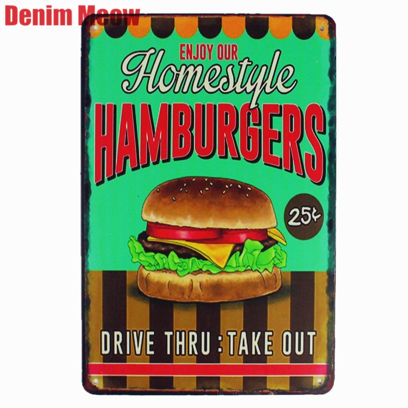 Hamburger Home Style Retro Plaque Metal Plates Bar Pub Cafe Home Decor Art Stick
