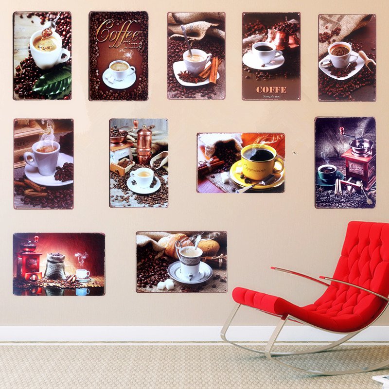 11 Styles HD Coffee Decorative Plates Retro Metal Plaque Vintage Metal Tin Signs