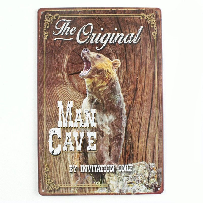 Man Cave Bear Tin Sign Vintage Wall Decoration Pub Bar House Metal Painting Post