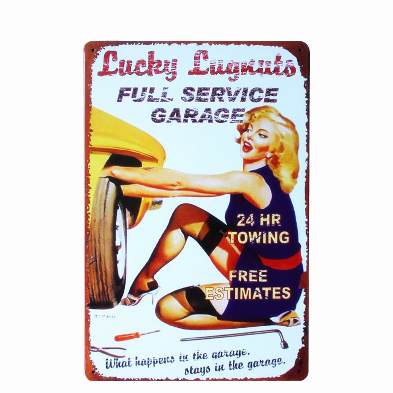 Lucky Lugnuts Full Service Garage SEX Tin Metal Sign Poster Home Decor Plate Pai