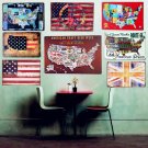 Plaque MAP Flag Vintage Metal Tin Signs Wall Art Plates For Pub Bar Home Decor R