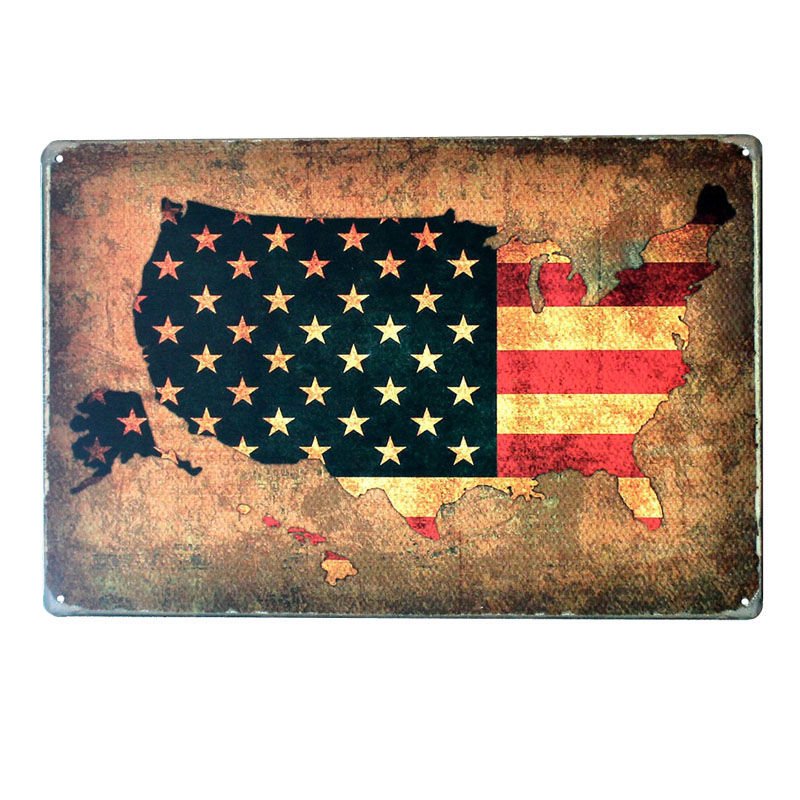 USA MAP Flag Tin Metal Signs Retro American Car Number Plates Wall Painting Post