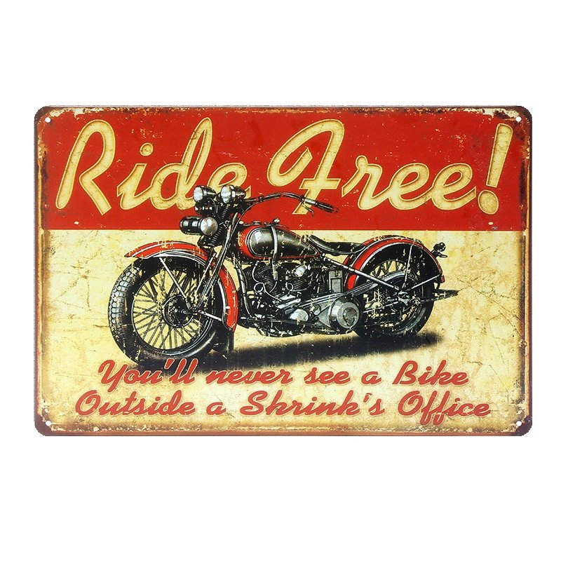 RIDE FREE Motorcycle Retro Plaque Metal Signs BAR Pub Home Garage Decor Decorati
