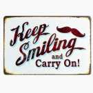 Keep Smileing And Carry On Retro Plate Metal Signs Garage Coffee Shop Store Pub