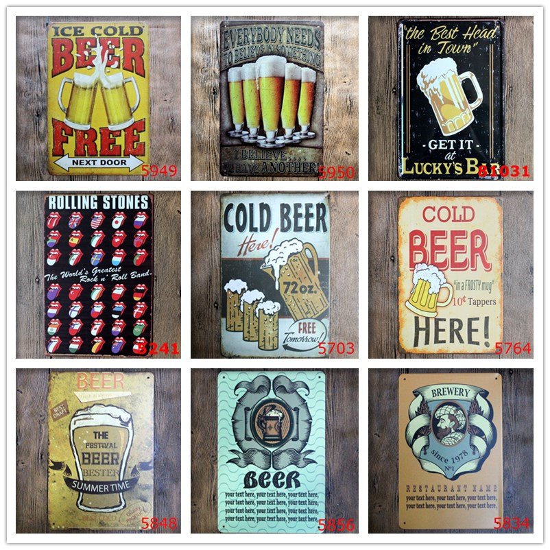 13 NEW Styles COLD BEER Retro Plaque Home Bar Decor PUB Cafe Brewery Wall Metal